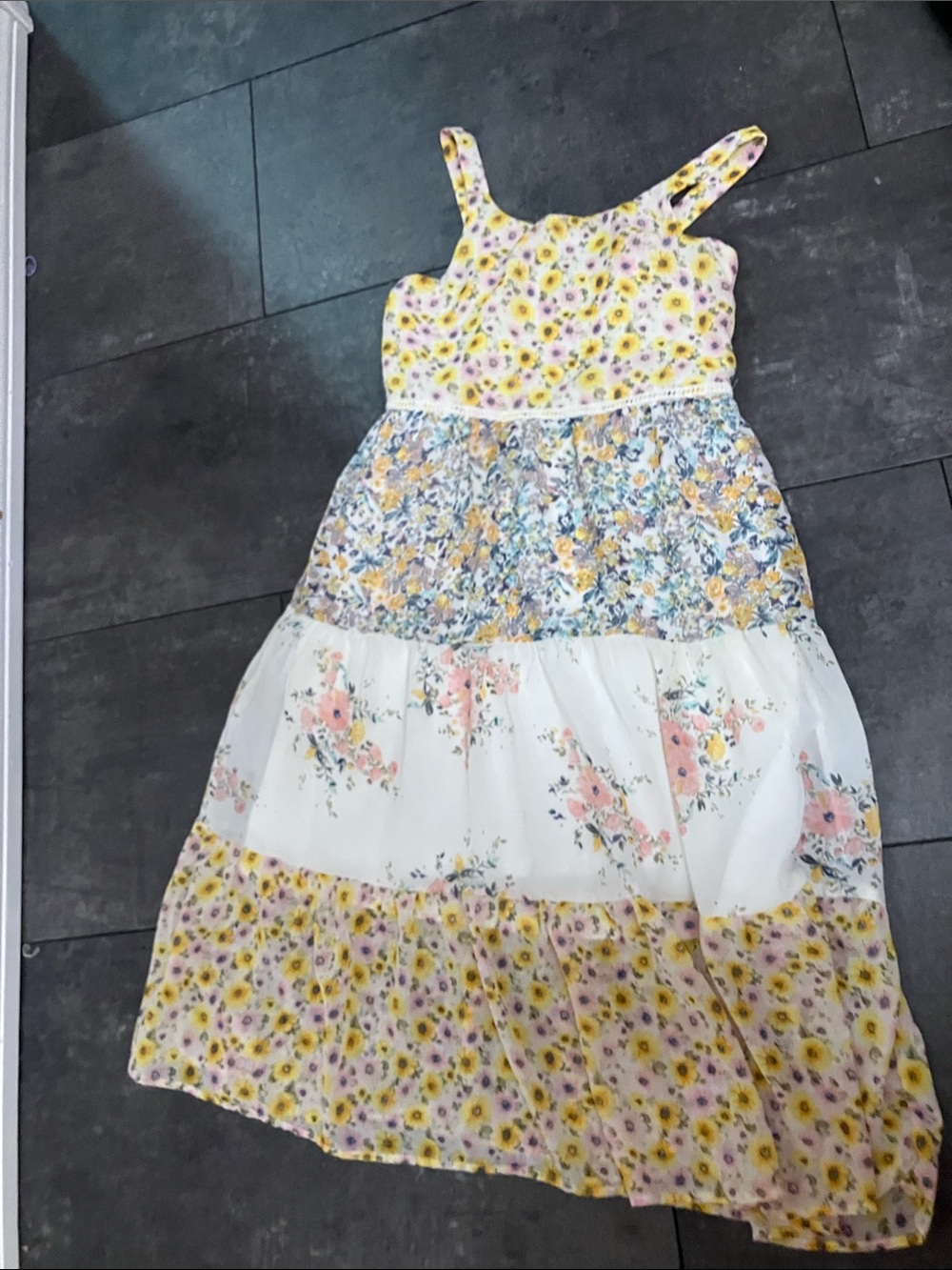 Floral Tiered Sundress for Kids in Yellow and White